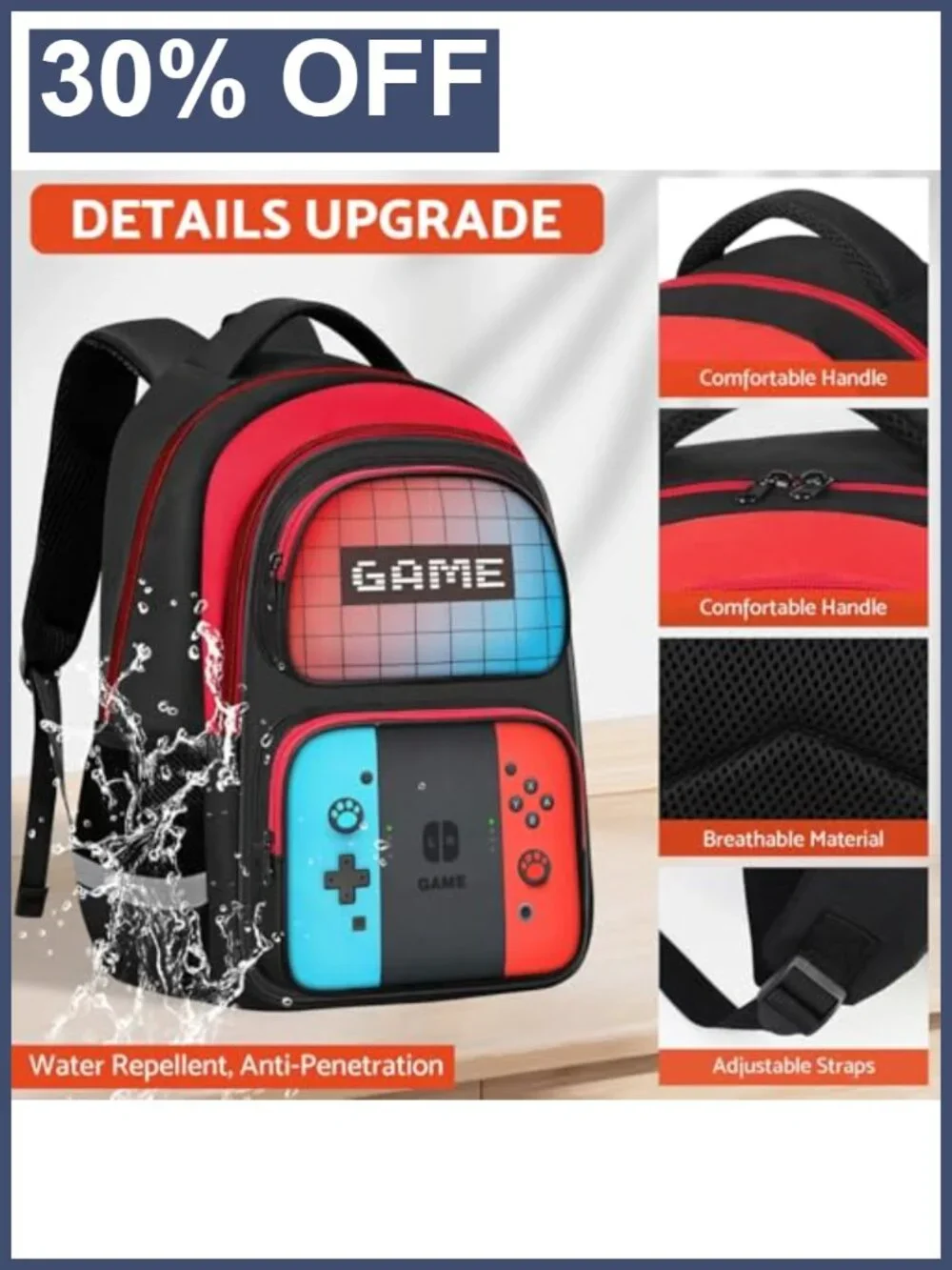 Boys School Backpack Set - Kids Gamer Bookbag with Lunch Box and Pencil Case,